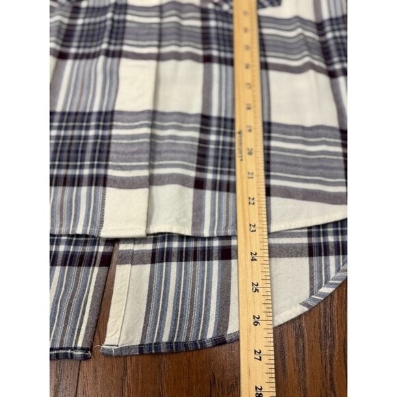 NEW Cloth & Stone XS Plaid Split back Long Sleeve Button Down Shirt Purple White - Picture 12 of 14